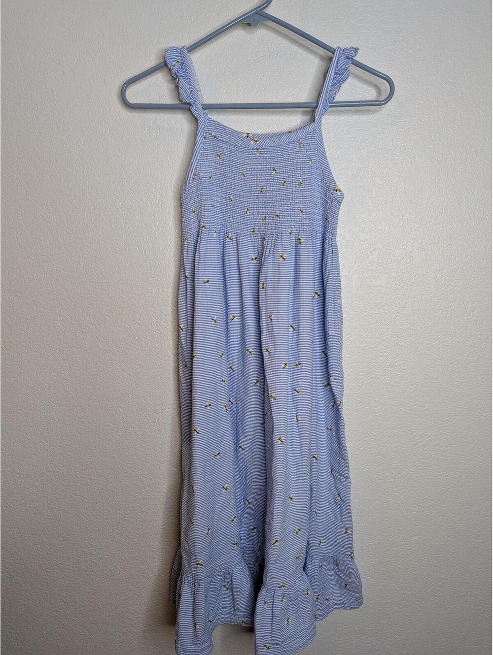 Joules Girls Blue Striped Bee Print Dress Size 12 Years Ruffle Hem Sleeveless